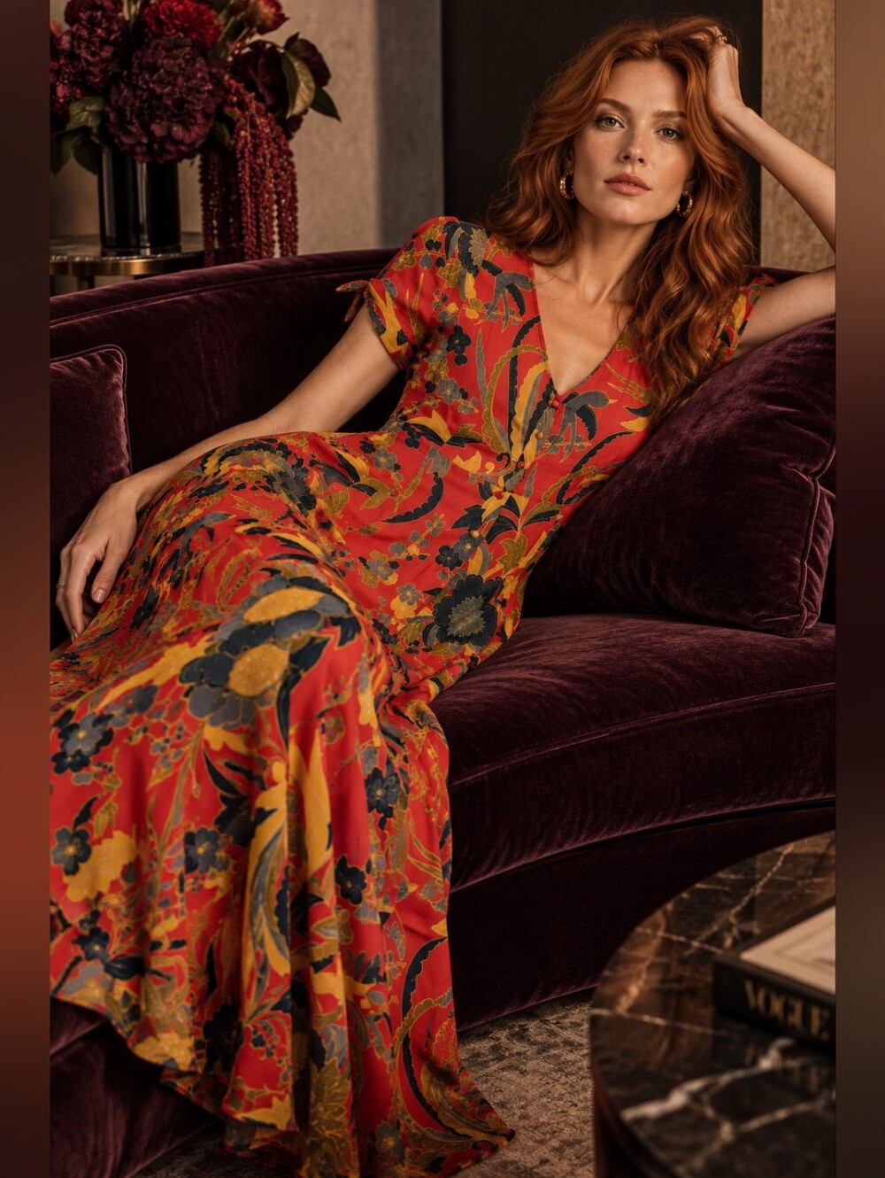Sézane Floral Button-Front Maxi Dress Red Multicolor Size 34 XS